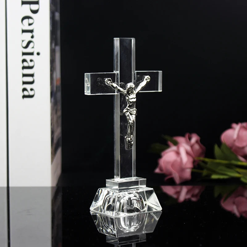 Jesus Cross Statue Christian Crystal Cross Church Ornaments Religious Style Desktop Decoration Creative Figurine Sculpture