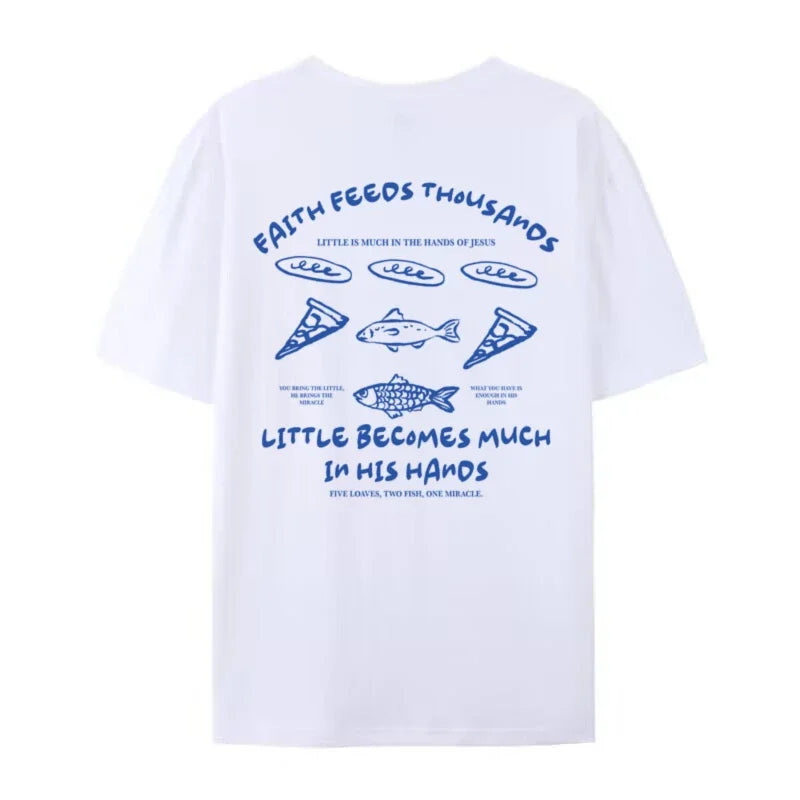 Christian Streetwear Jesus Math Graphic Shirt Retro Boho Loaves and Fishes T-Shirt Cool Religious Faith Apparel Unisex Clothing