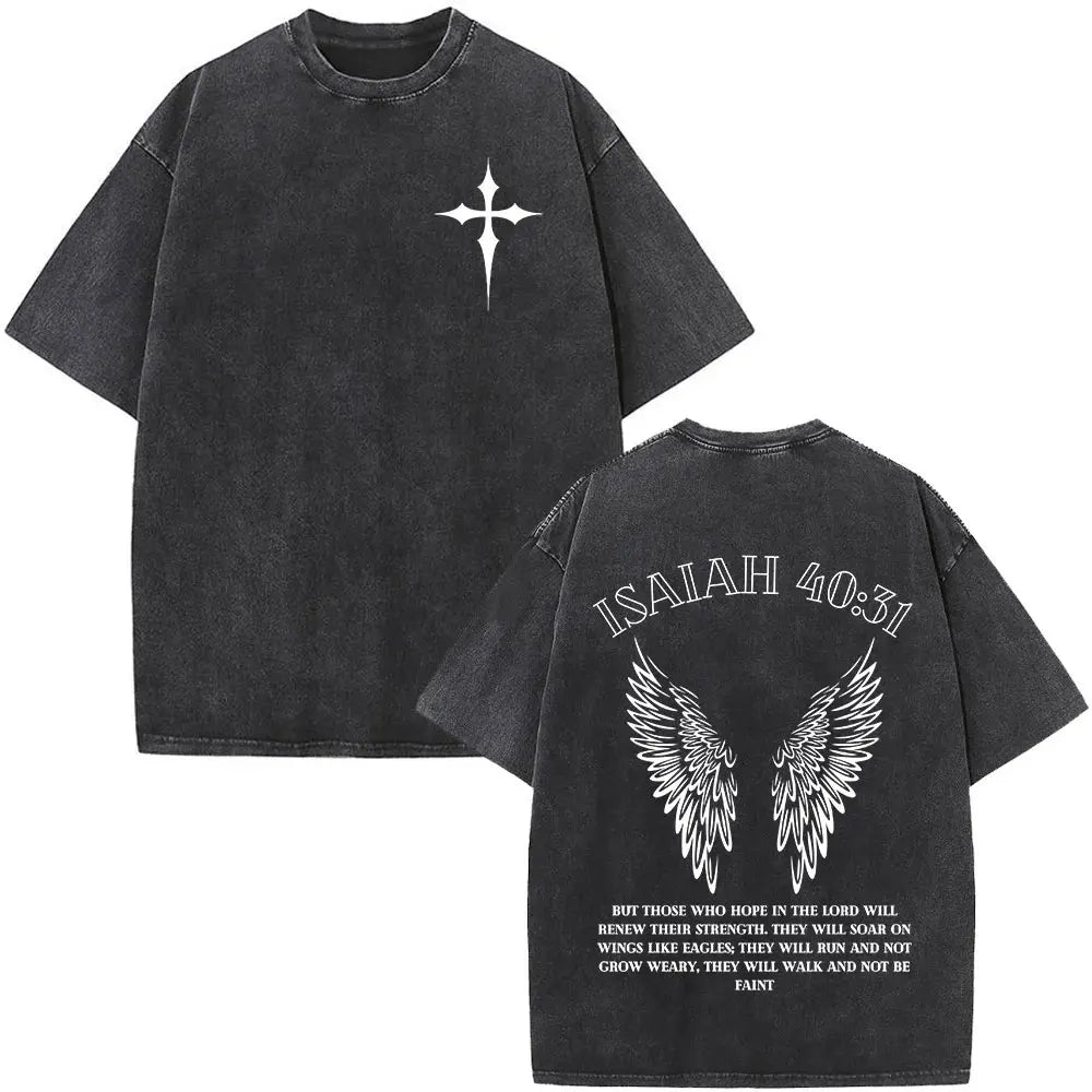Jesus Is King Christian Graphic Vintage Washed T Shirt Fashion Hip Hop Short Sleeve T-shirts Men Women Cotton Casual T-shirt Top