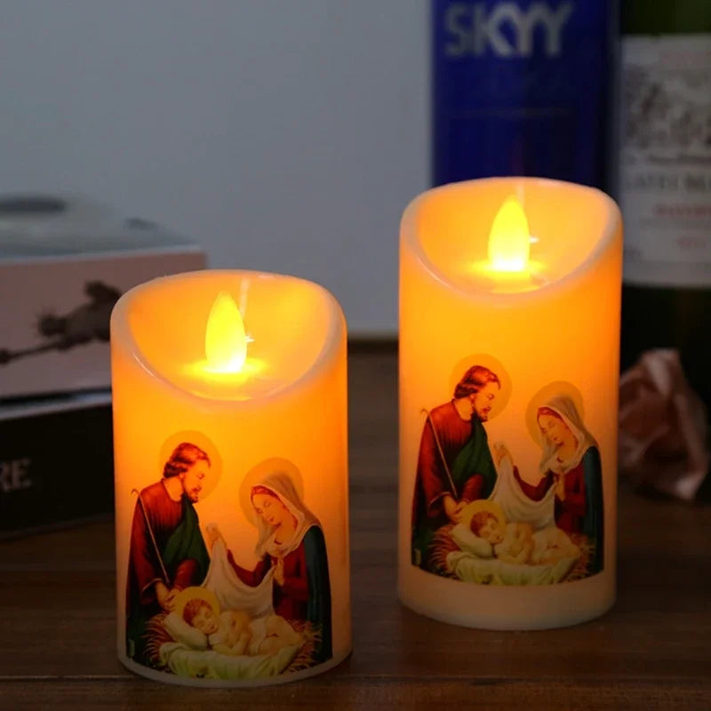 Jesus Christ Candles Lamp LED Tealight Romantic Pillar Light Battery Operated Creative Flameless Electronic Candle candles home