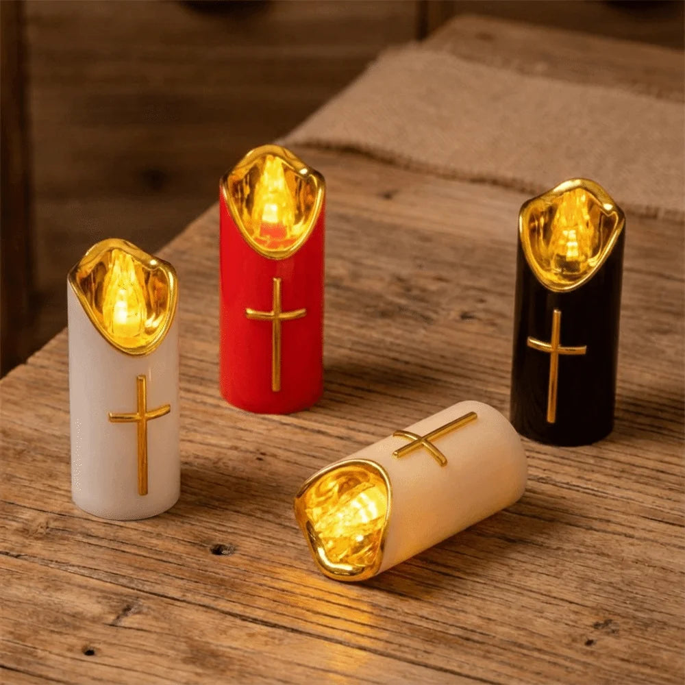 Resuable Christian Cross Candles Waterproof Creative LED Flameless Candles with Lampshade Portable Electronic Candle Light