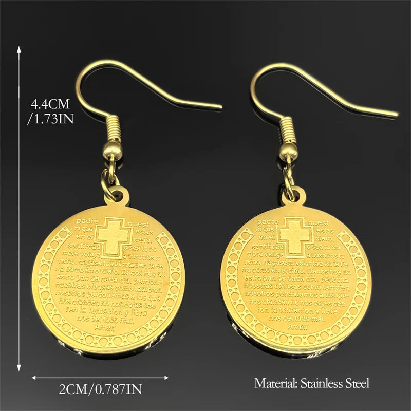 Christian Bible Cross Earrings for Women Stainless Steel Pendant Gold Silver Color Prayer Drop Earrings Jewelry pendientes mujer