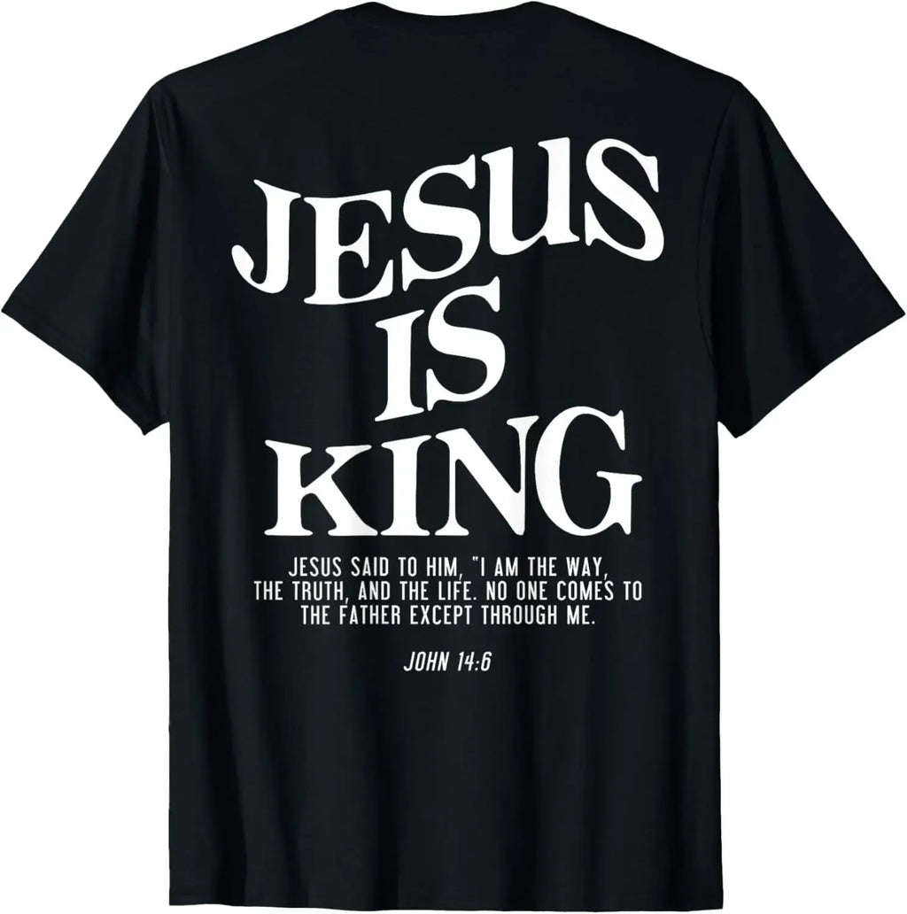 Christian Jesus Is King Design Crown T-Shirt Street Casual Couple Clothes T Shirts for Men Camisetas Streetwear