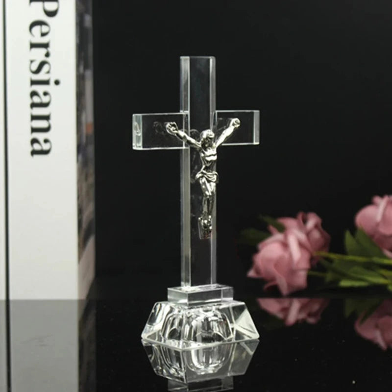 Jesus Cross Statue Christian Crystal Cross Church Ornaments Religious Style Desktop Decoration Creative Figurine Sculpture