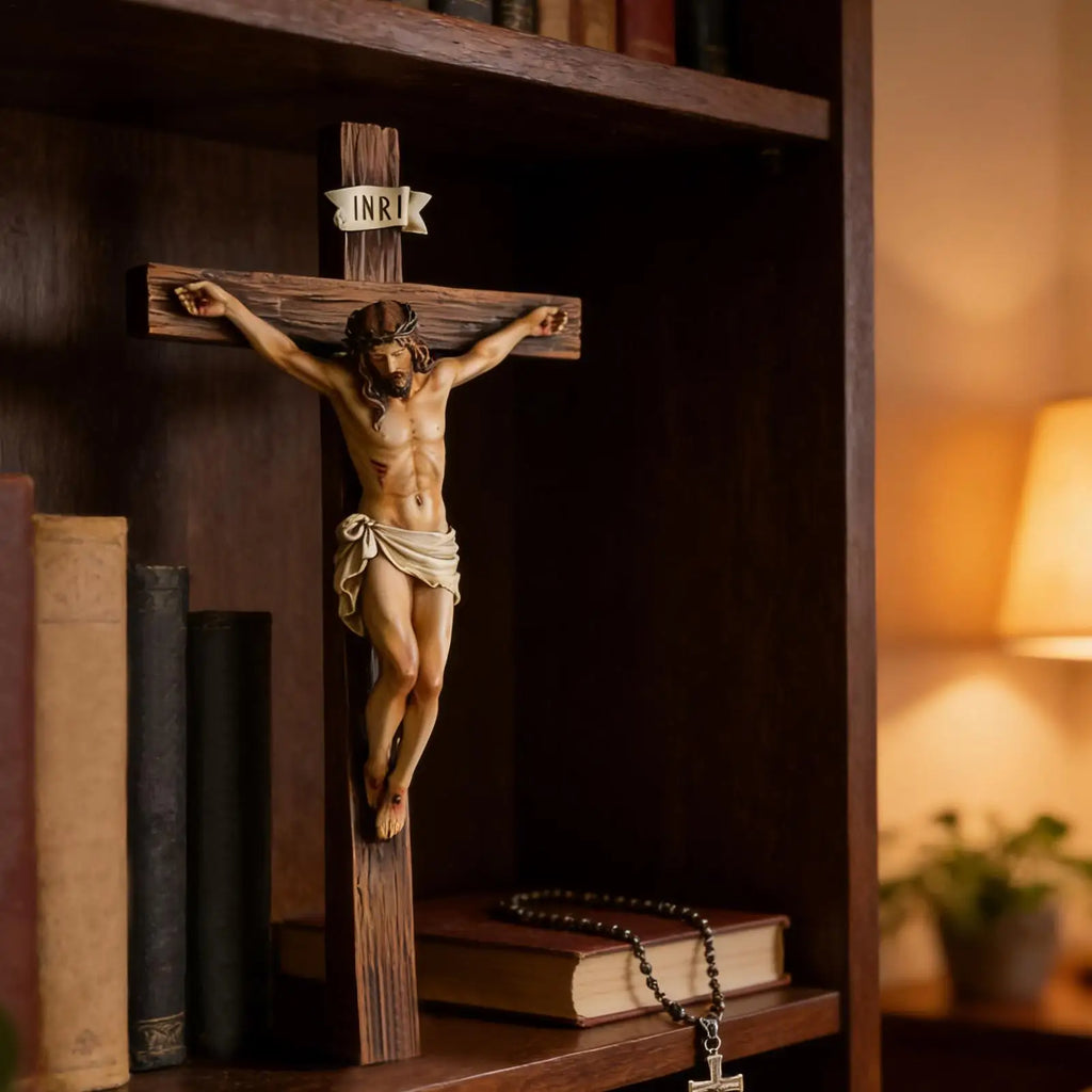 9.6" Christian Gift Religious Jesus Cross Crucifix Statue Resin Saint Catholic Figurine Crafts Wall Hanging Ornament