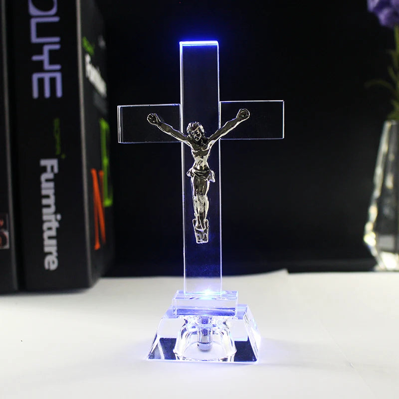 Jesus Cross Statue Christian Crystal Cross Church Ornaments Religious Style Desktop Decoration Creative Figurine Sculpture