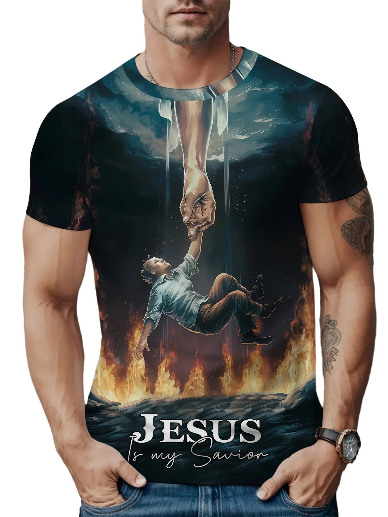 Plus Size Men's T-Shirt Jesus Graphic T Shirts O-Neck Cross Print T-Shirt for Men Short Sleeve Summer Tee Shirt Men Street Wear