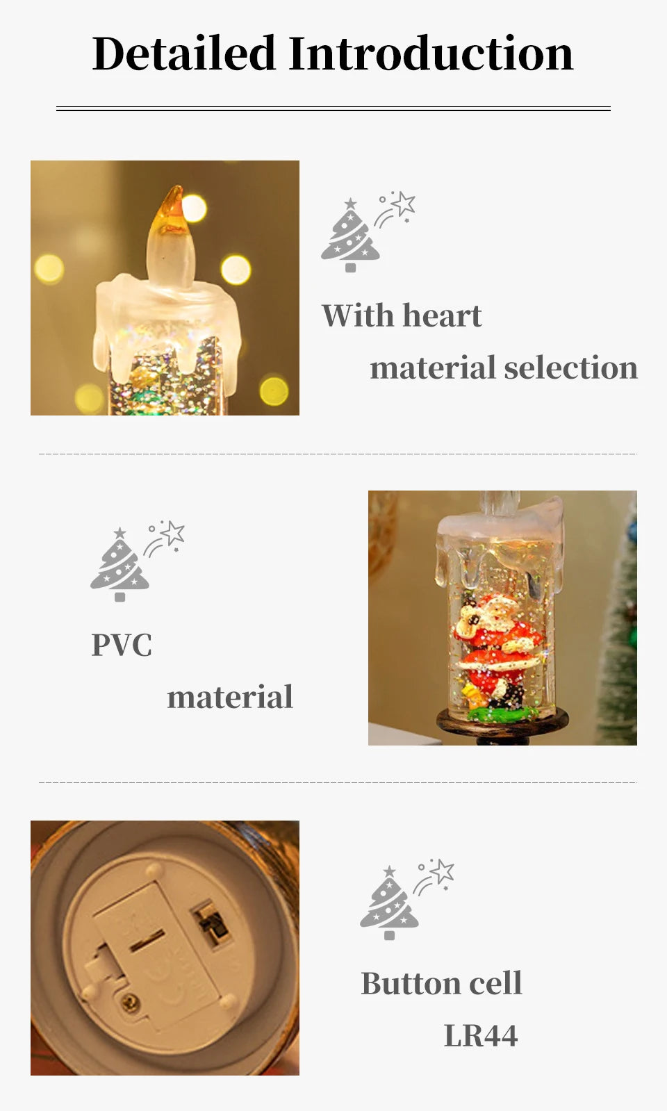 Creative Flameless LED Candle Light Christmas Room Decoration Candle Light Gift Battery Powered Candlestick Lamp Ornaments Light
