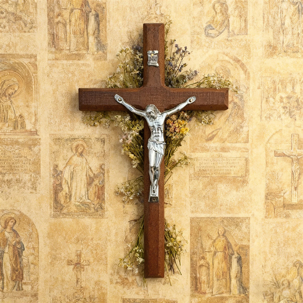 7.8 Inch Wooden Catholic Cross Wall Decor Handcrafted Wood Cross for Home Desktop and Wall Decoration Religious Gift