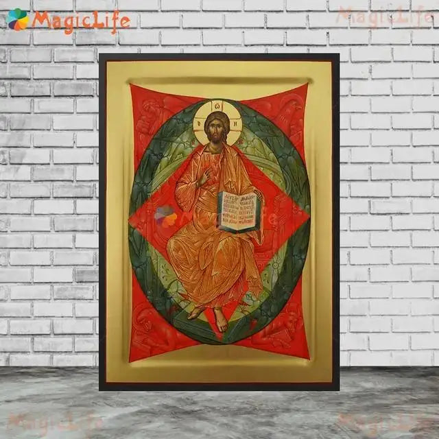Christ Blessing Icon Orthodox Pantocrator Wall Art Unframed Canvas Painting for Church Room Decor