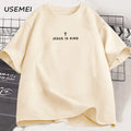 Jesus Is King Christian T Shirt Men Women Christian Merch Jesus T-Shirt Faith Cotton Short Sleeve Round Neck Graphic Tees