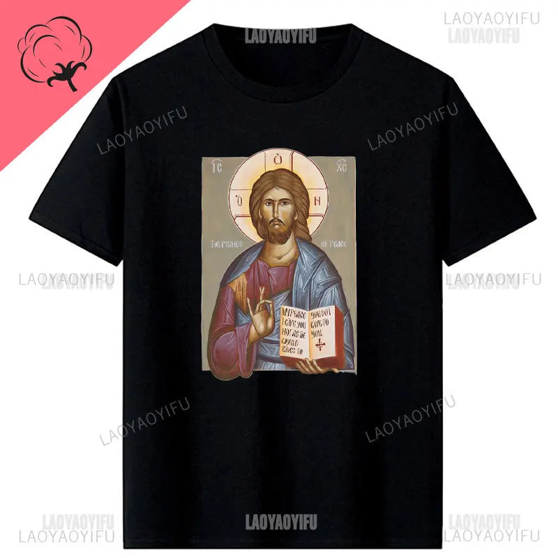 Jesus Christ Pantocrator Icon Sinai Orthodox Christian Man Gift Printed T-Shirt Summer Women Short Sleeve O-Neck Unisex T Shirt