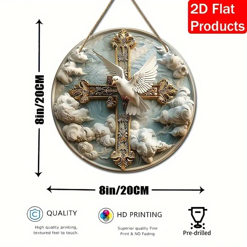 Contemporary Christian Crosses Wall Hanging Decorative Sign,Manufactured Wood,2D Flat Circle Plaque for Room,Kitchen Decor