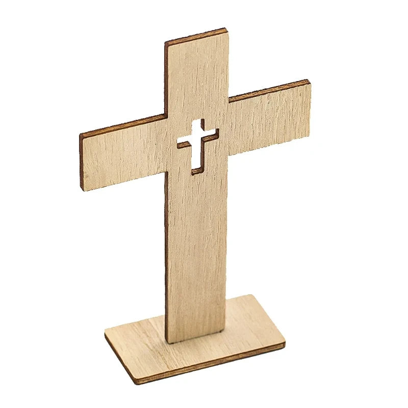24pcs Wooden Cross Ornament Christian Symbol Diy Craft Decor Natural Wood Standing Cross For Church Home Prayer Festival Gift