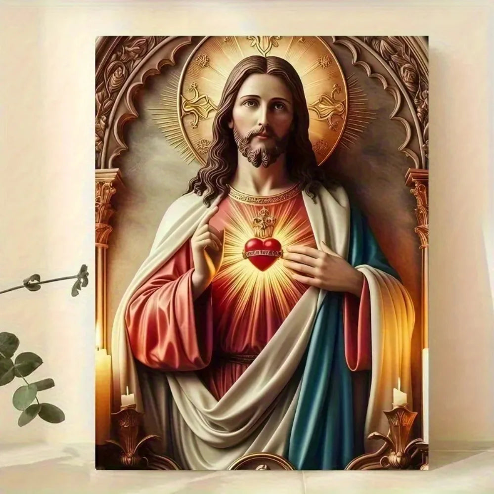 Christian Sacred Heart Wall Art - Ready-to-Hang Home Decor for Christmas Halloween New Year