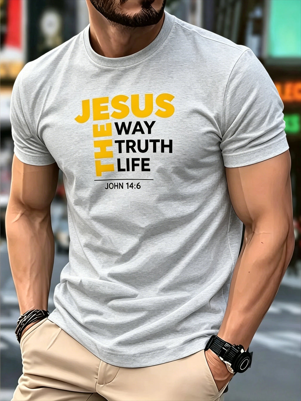 Men's Clothing Christian T-Shirt with Jesus The Way Truth Life & John 14:6 Bible Verse - Breathable Casual Church Summer T Shirt