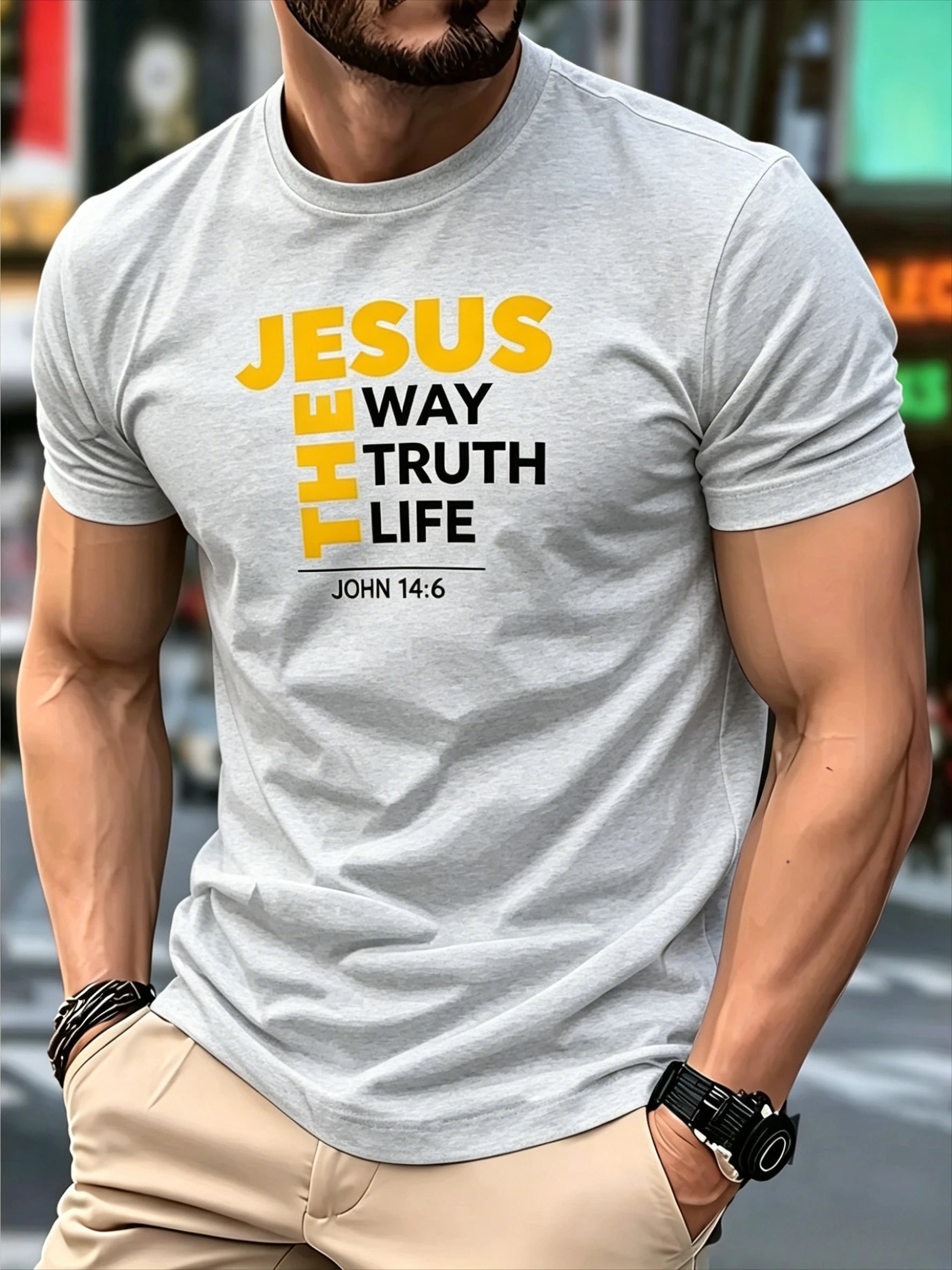 Men's Clothing Christian T-Shirt with Jesus The Way Truth Life & John 14:6 Bible Verse - Breathable Casual Church Summer T Shirt