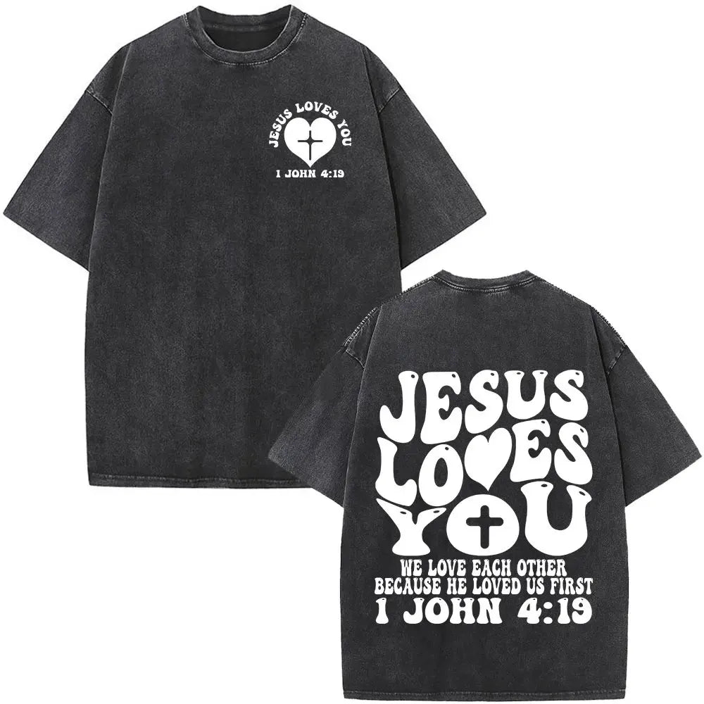 Christian Jesus Forgive Them Father Bible Vintage Washed T-shirts Men's Women Gothic Fashion Oversized T Shirts Tops Streetwear