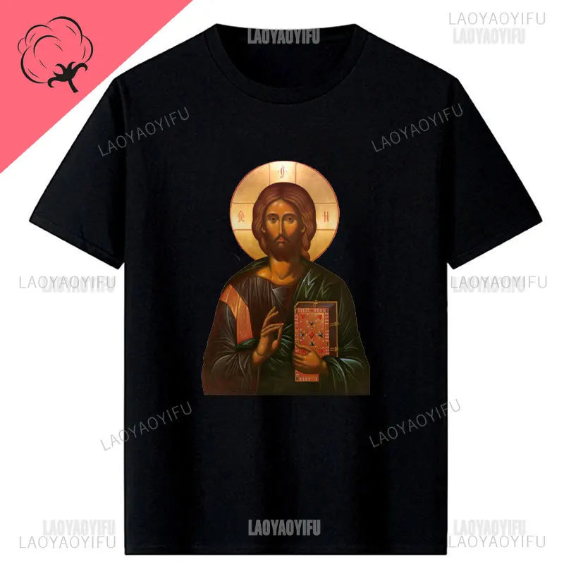 Jesus Christ Pantocrator Icon Sinai Orthodox Christian Man Gift Printed T-Shirt Summer Women Short Sleeve O-Neck Unisex T Shirt