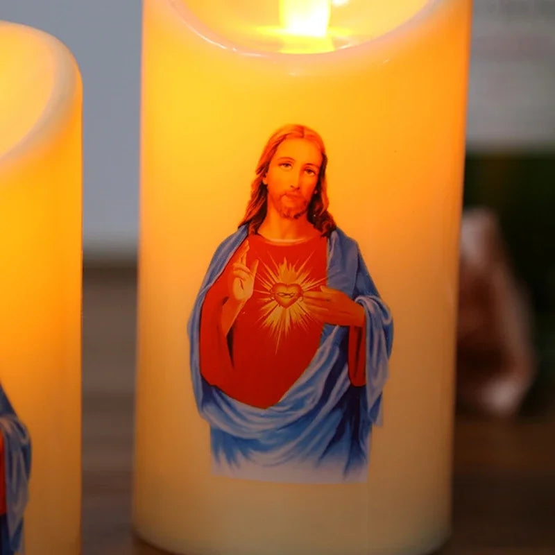 Jesus Christ Candles Lamp LED Tealight Romantic Pillar Light Battery Operated Creative Flameless Electronic Candle candles home