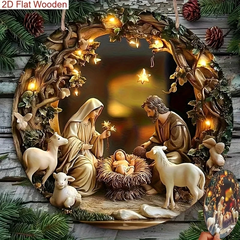 Christian Nativity 2D Wooden Home Decorations Hanging Window Garden Door Garlands Religious Theme 2026 Christmas New Year gift
