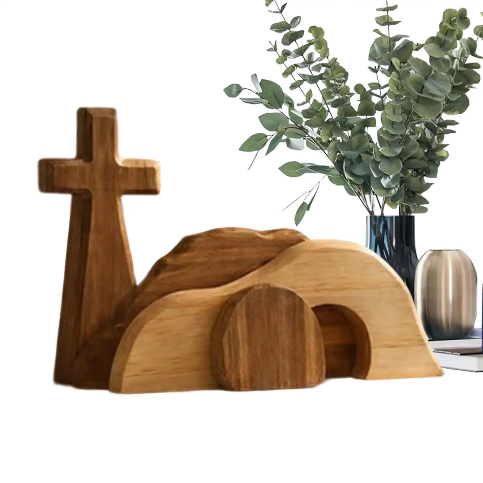 Christian Easter Empty Tomb Scene Wooden Tabletop Centerpiece Religious Decor for Home Church Shelf Desk Spring Holiday Display