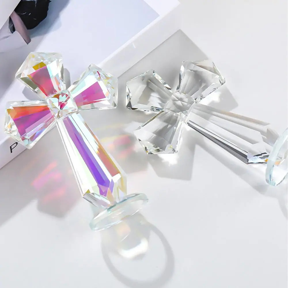 Creative AB Color Crystal Cross Ornament Standing Exquisite Christian Cross Crafts Handmade Crosses Figurine Christian Decor