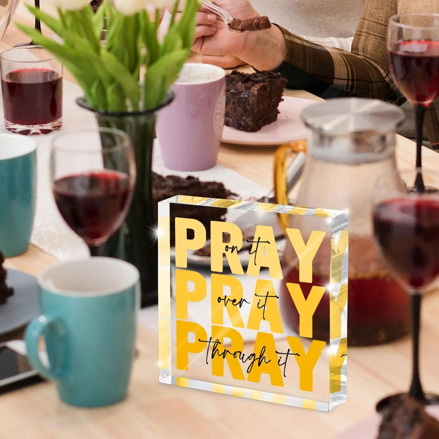 Yellow Dorm Room Decor for Women, Ideal Christian Gifts for Women - Pray On It,Pray Over It - Bible Verse Desk Art, Inspiration