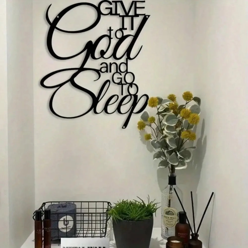 Christian Give It to God and Go to Sleep Iron Wall Art, Rustproof Metal Sign for Home Church Decor