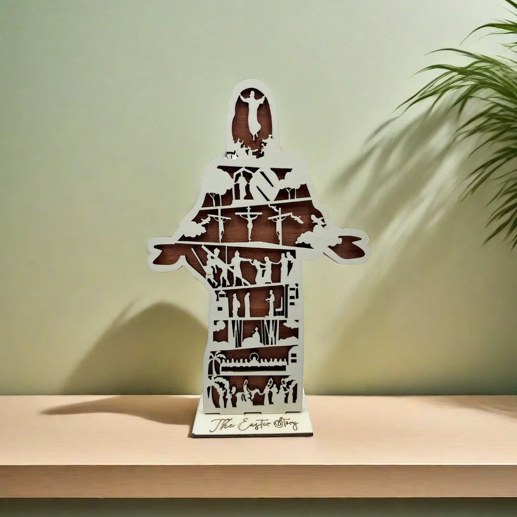 1PC Religious Easter Home Decor, He is Risen Jesus Christ Sign, The Easter Story, Christianity Shelf Sitter, Christian Decoratio