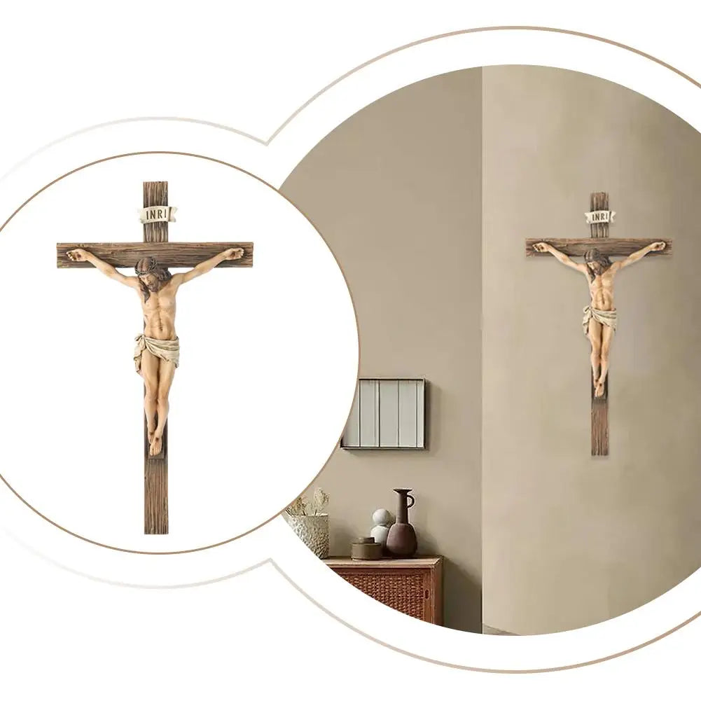 2025 Christian Gift Religious Jesus Cross Crucifix Statue Saint Catholic Figurine Crafts Wall Hanging Ornament for Home Decors