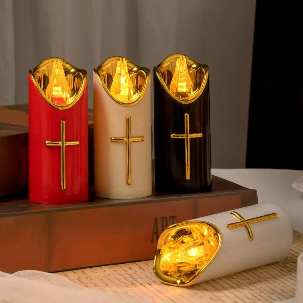Resuable Christian Cross Candles Waterproof Creative LED Flameless Candles with Lampshade Portable Electronic Candle Light