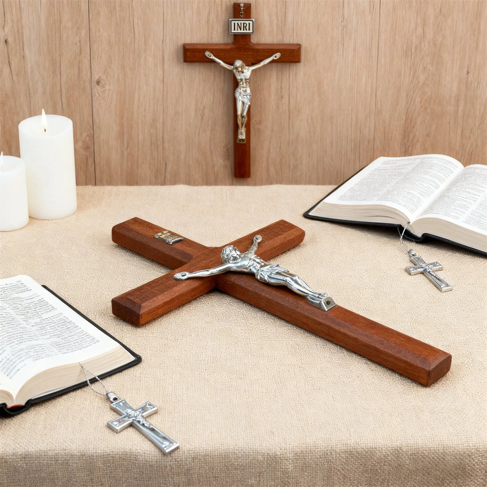 7.8 Inch Wooden Catholic Cross Wall Decor Handcrafted Wood Cross for Home Desktop and Wall Decoration Religious Gift