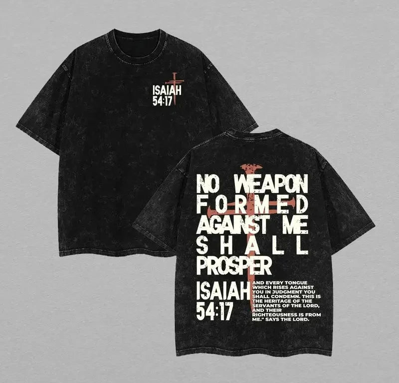 No Weapon Christian Washed T-Shirt, Jesus Jesus Easter  Christian Apparel Streetwear Gym Menswear Oversized Top Men or Women