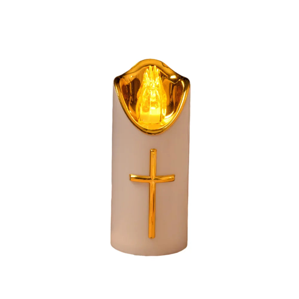 Resuable Christian Cross Candles Waterproof Creative LED Flameless Candles with Lampshade Portable Electronic Candle Light