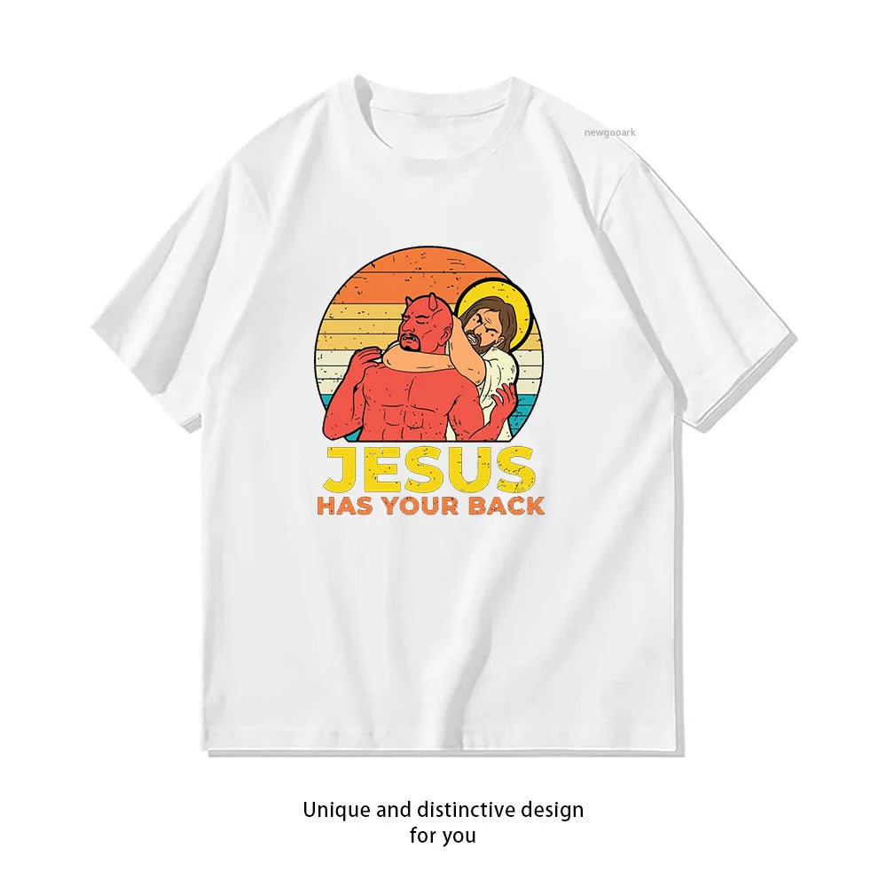 Jesus Has Your Back Jiu Jitsu Retro Christian Funny T-shirt Woman Man Summer O-neck Breathable Graphic T Shirts Casual Tops