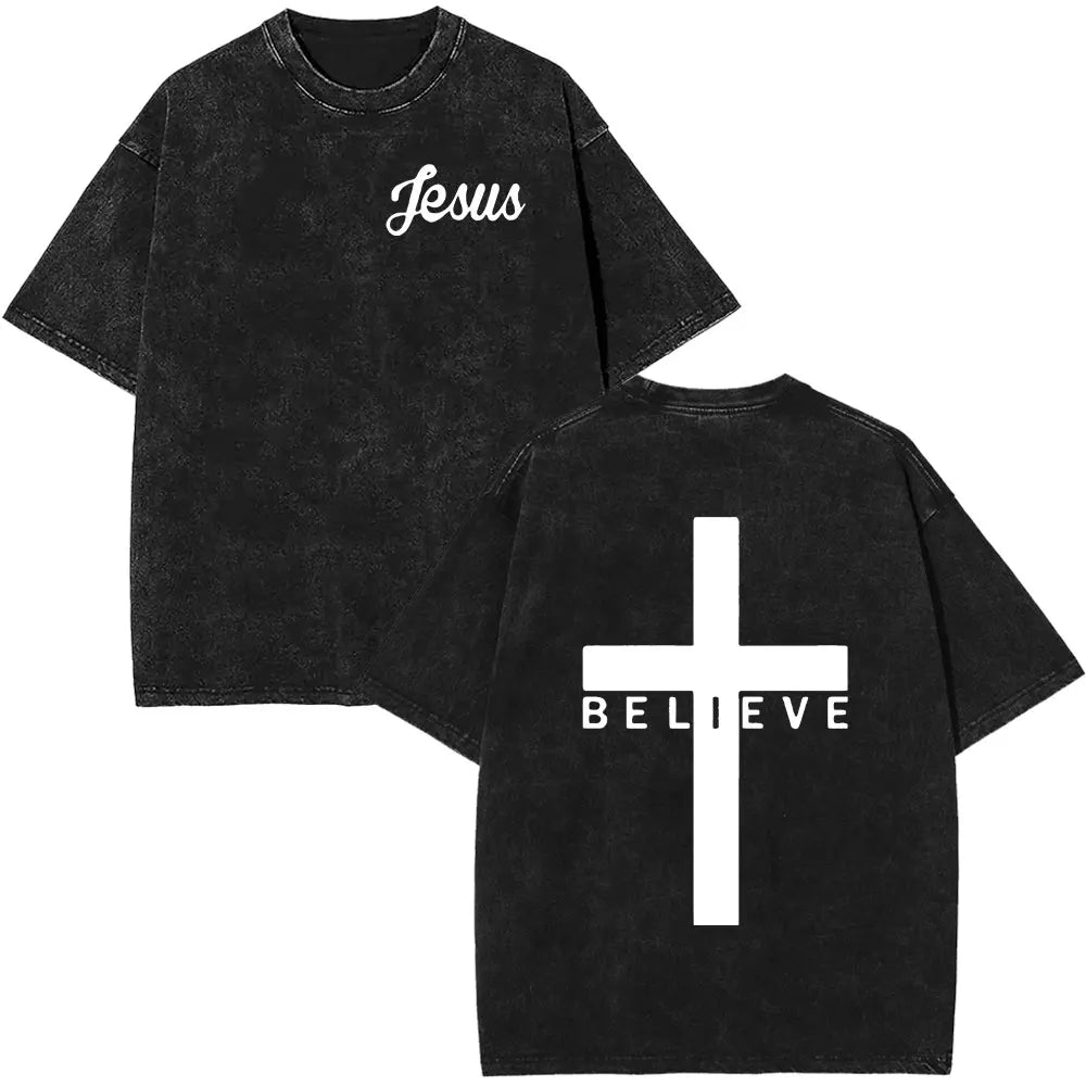 Jesus Is King Christian Religious Bible Vintage Washed T-shirt Men Women Cotton Casual Short Sleeve Oversized T Shirt Streetwear