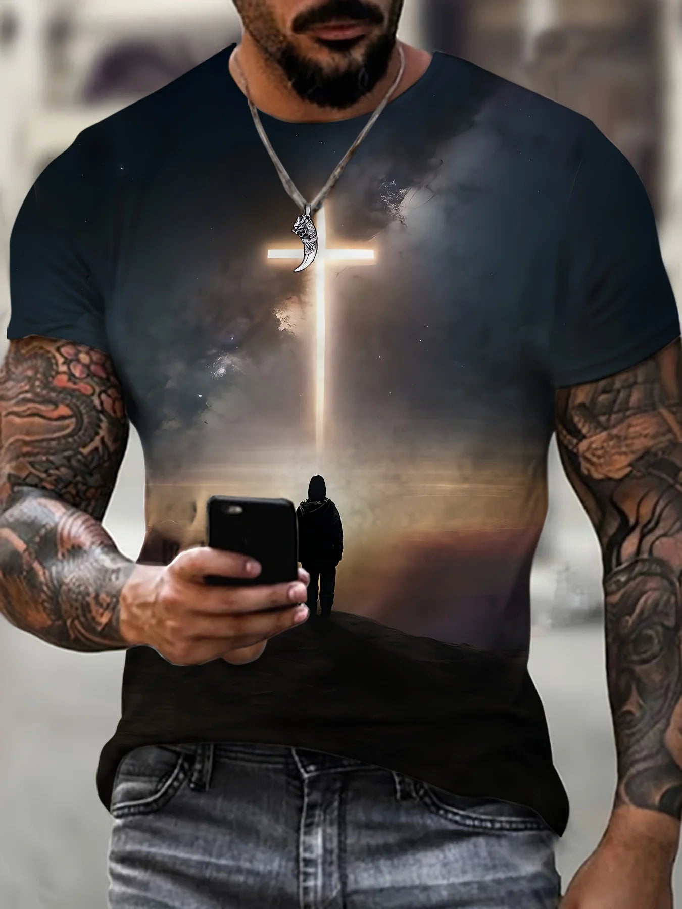 Plus Size Men's T-Shirt Jesus Graphic T Shirts O-Neck Cross Print T-Shirt for Men Short Sleeve Summer Tee Shirt Men Street Wear