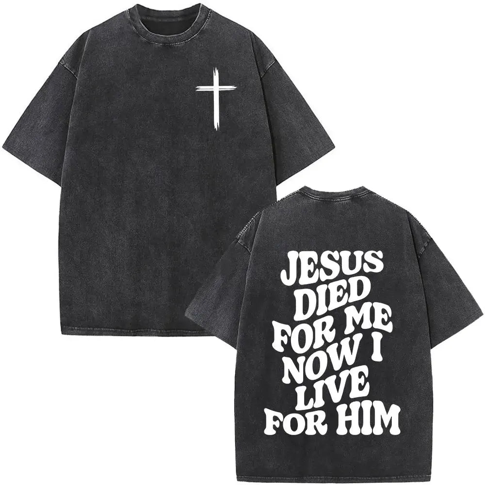 Christian Jesus Forgive Them Father Bible Vintage Washed T-shirts Men's Women Gothic Fashion Oversized T Shirts Tops Streetwear