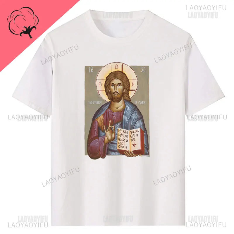 Jesus Christ Pantocrator Icon Sinai Orthodox Christian Man Gift Printed T-Shirt Summer Women Short Sleeve O-Neck Unisex T Shirt