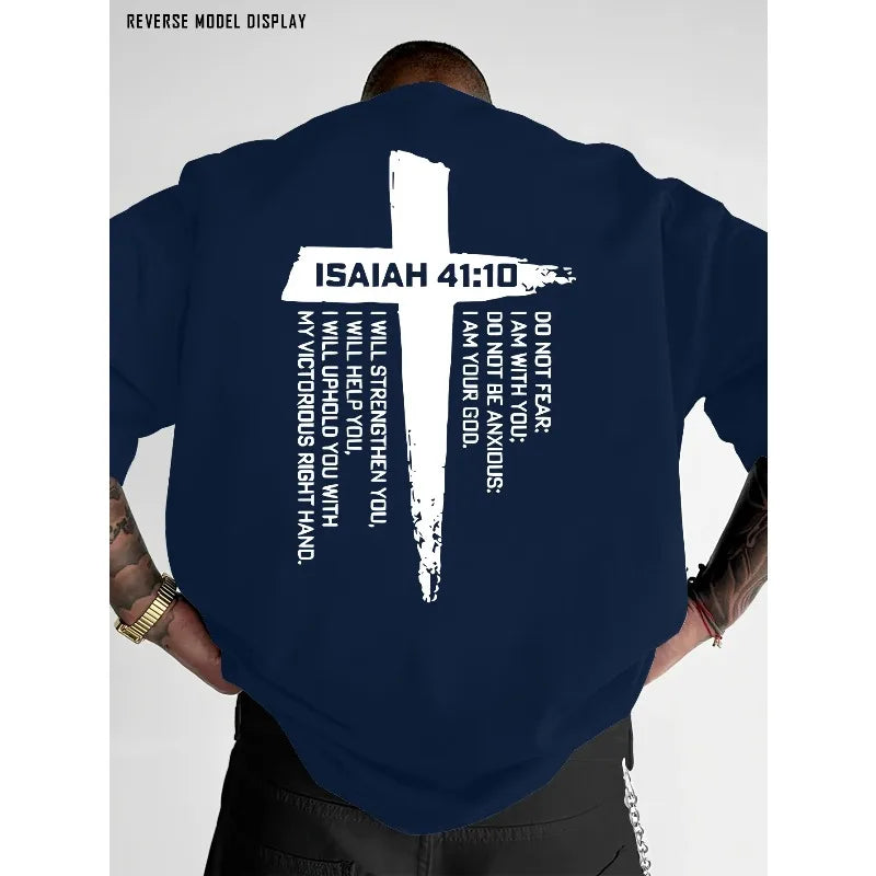Christian Cross and Bible Verse Graphic Tee for Men Breathable 100% Cotton Perfect for Summer Casual Streetwear Style