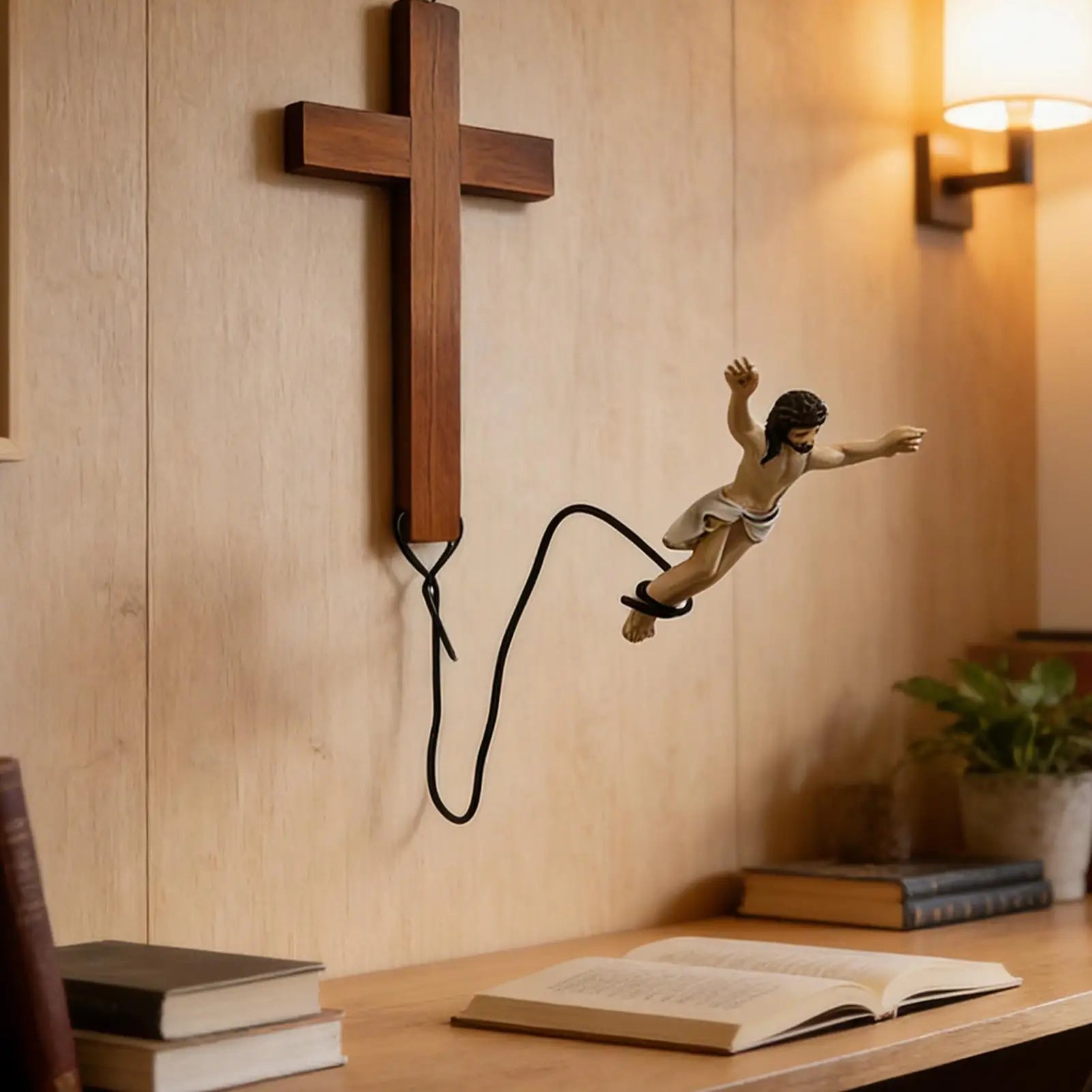 Jumping Jesus Wall Decor Humorous Religious Statue Jesus Decor for Christian Easter Home Living Room Bedroom Farmhouse Indoor