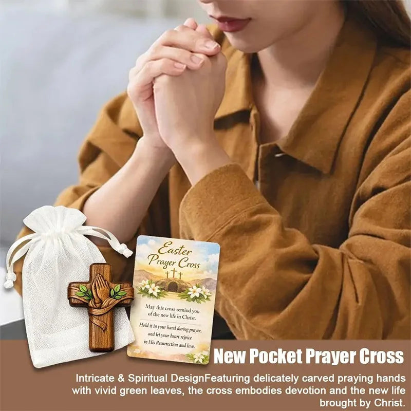 Mini Wooden Praying Hands Cross Table Ornament Christian Religious Decoration Home Room Figurines Children Adults Festival Gifts