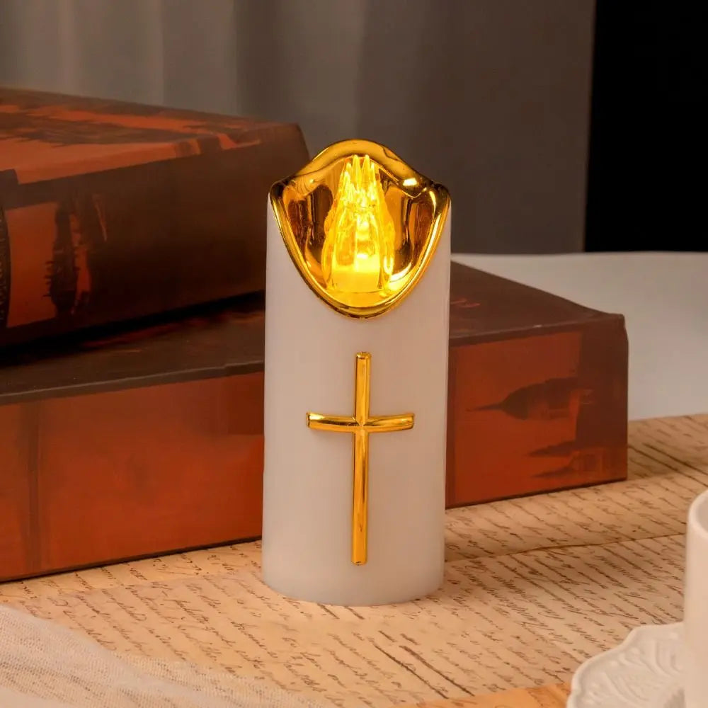 Resuable Christian Cross Candles Waterproof Creative LED Flameless Candles with Lampshade Portable Electronic Candle Light