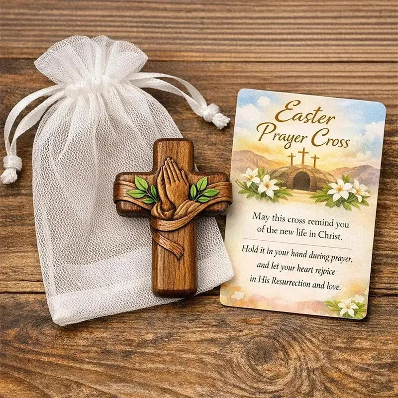 Mini Wooden Praying Hands Cross Table Ornament Christian Religious Decoration Home Room Figurines Children Adults Festival Gifts