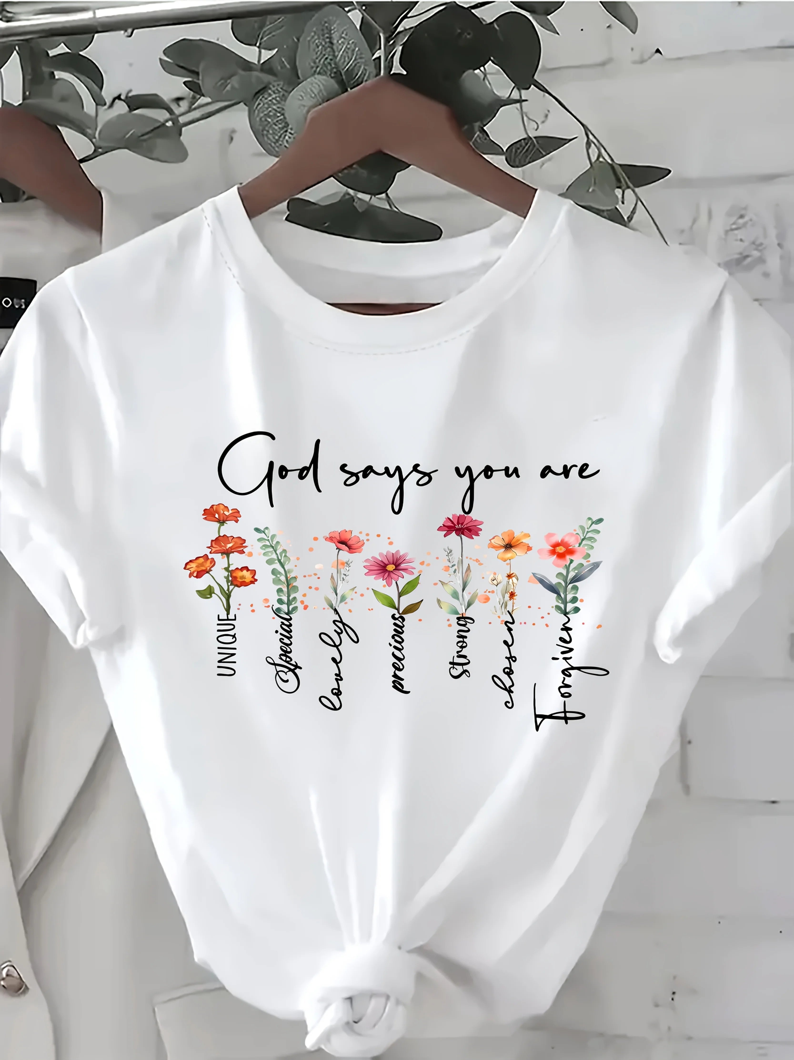 Christian Inspired Floral Print Women'S T-Shirt God Says You Arew Vibrant Flowers Casual Crew Neck Sleeve Comfort Wear Clothing
