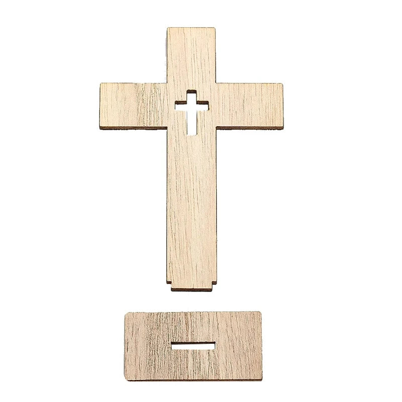 24pcs Wooden Cross Ornament Christian Symbol Diy Craft Decor Natural Wood Standing Cross For Church Home Prayer Festival Gift