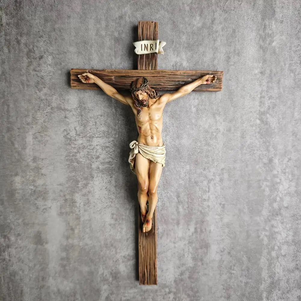 2025 Christian Gift Religious Jesus Cross Crucifix Statue Saint Catholic Figurine Crafts Wall Hanging Ornament for Home Decors