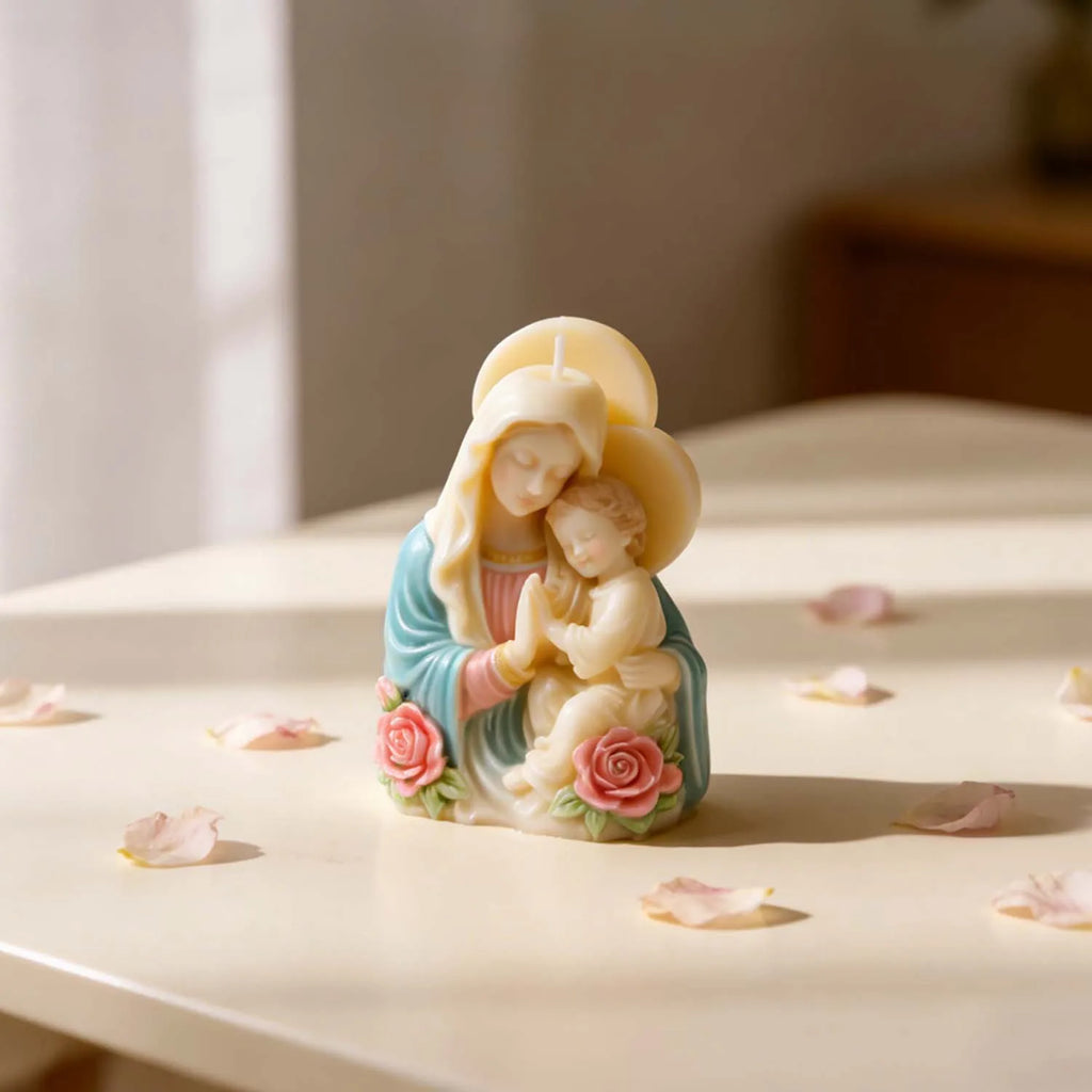 Virgin Mary Baby Jesus Silicone Mold 3D Religious Candle Soap Resin Mold Rose Accents Sacred Heart Easter Christmas Home Decor