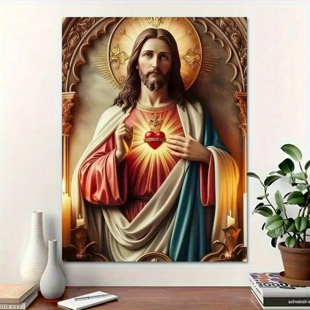 Christian Sacred Heart Wall Art - Ready-to-Hang Home Decor for Christmas Halloween New Year